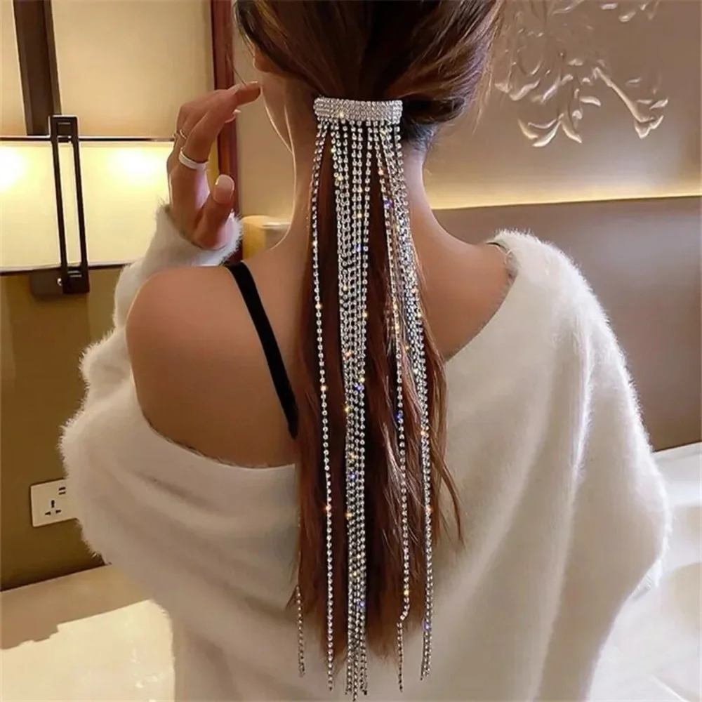 Long Rhinestone Fringe French Barrette
